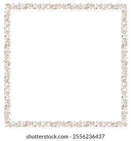 Simple hand drawn isolated frame from doodle autumn leaves. Fall border. Vector cartoon design element.