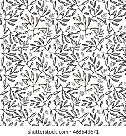 Simple hand drawn leaf seamless background. Pattern in swatches