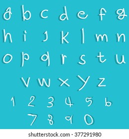 simple hand drawn letters and numbers education set on vector style.