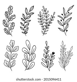 Colección de vectores de pantalla plana de la hoja de arte de la línea dibujada a mano simple