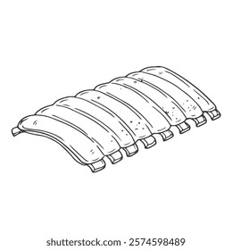 Simple hand drawn line of grilled ribs on white isolated background. Vector illustration in eps 10. Design element for menu, recipe, market and cookbook