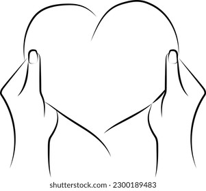 Simple Hand Drawn Line Illustration of two Hands Holding a Heart.