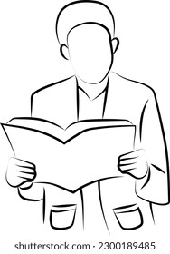 Simple Hand Drawn Line Illustration of a Person Reading a Book