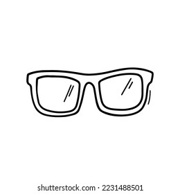 Simple hand drawn line sunglasses. Doodle illustration isolated on white background. Vector glasses. Black and white Icon