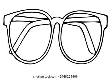 Simple hand drawn line sunglasses. Doodle illustration isolated on white background. Vector glasses. Black and white Icon