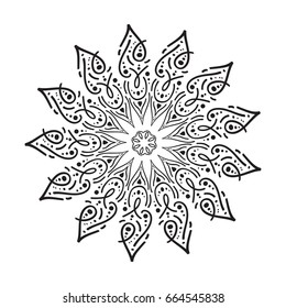 Simple hand drawn mandala, oriental circle pattern. Yoga style vector illustration.