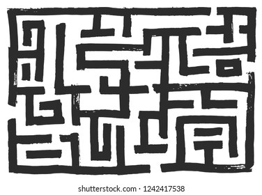 Simple hand drawn maze made with ink brush