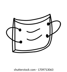Simple hand drawn medical face mask icon. Isolated on white background. Vector stock illustrarion.