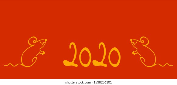 Simple hand drawn mice vector illustrations. Mouse, Rat. Chinese year of Rat 2020.