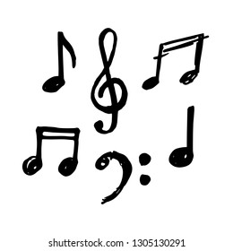 Simple hand drawn notes and musical clef in doodle style. Vector illustration.