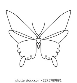 Simple hand drawn one line butterfly. Minimalistic tattoo of single line butterfly.