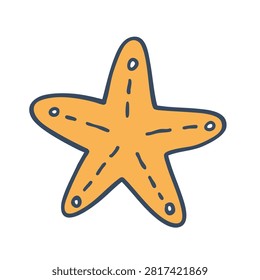 A simple hand drawn orange starfish icon isolated on white background