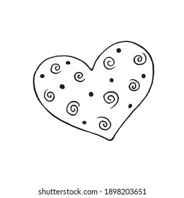 Simple hand drawn outline decorative heart isolated in doodle style. Pattern of dots and lines. Design element, symbol of love
