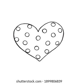 Simple hand drawn outline decorative heart isolated in doodle style. Pattern of polka dots. Design element, symbol of love