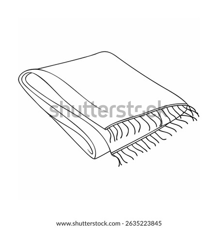 Simple hand drawn outline of a folded blanket with fringe edges on white background