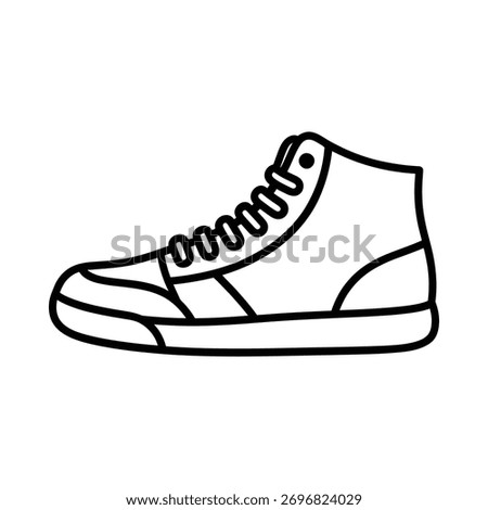 Simple hand drawn outline of a high top sneaker shoe on white background