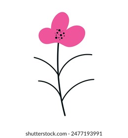 A simple hand drawn pink flower. Vector illustration in doodle style for the design of invitations, cards, web designs.