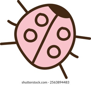 Simple hand drawn pink ladybug with whimsical patterns. Vector Illustration.