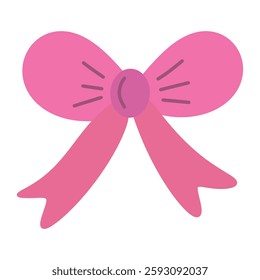 Simple hand drawn pink ribbon bow. Vector coquette doodle illustraton isolated on white bacground.