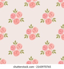 Simple Hand Drawn pink rose flower isolated on white background is in Seamless pattern - vector illustration