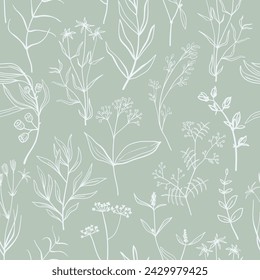 Simple hand drawn plants seamless pattern