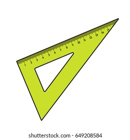 Simple hand drawn plastic angle ruler, office supply, school stationary, sketch style vector illustration isolated on white background. Realistic hand drawing of green school angle ruler
