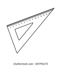 Simple hand drawn plastic angle ruler, office supply, school stationary, black and white sketch style vector illustration isolated on white background. Realistic hand drawing of school angle ruler