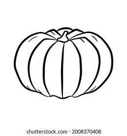 Simple hand drawn pumpkin. Black line icon. Doodle style. Great design for any purposes. Vector illustration isolated on white background. 