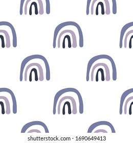 Simple hand drawn rainbow doodle vector seamless pattern. Creative scandinavian wallpaper.  Design for fabric, textile print, wrapping paper, cover. 