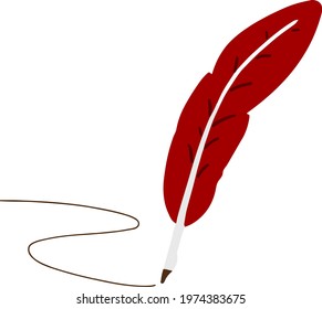 Simple hand drawn red feather pen flat colored