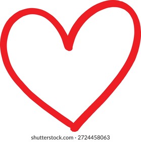 Uma ilustração de coração vermelho desenhada à mão simples isolada em um fundo branco simples simbolizando amor e afeto
