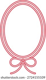 Un simple marco ovalado lineal rojo dibujado a mano con un lazo de cinta decorativa en la parte inferior