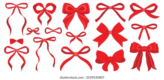 Einfache handgezeichnete rote Schleife Sammlung. Bowknot für die Dekoration, großer Satz Bowtie. Große Retro handgezeichnete Band Illustration Set. Set von verschiedenen Cartoon Bogen Knoten, sanfte Geschenk Bänder