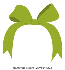 Simple hand drawn ribbon bow collection. Green bow. Bowknot for decoration, big set of bowtie.