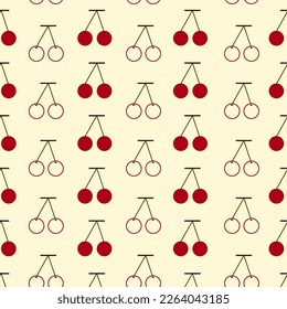 Simple hand drawn ripe cherries. Seamless pattern, perfect for textile print, wallpaper, wrapping paper, stationary, bedding, table cloths, aprons. Cute and decorative.