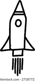 Simple hand drawn rocket ship symbolizing startup innovation and space exploration in a minimalist design concept