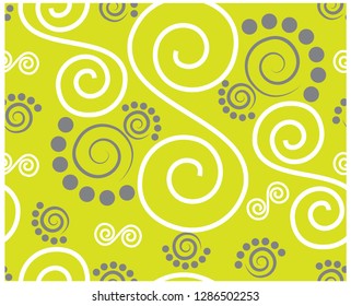 Simple, hand drawn S curve, swirls and dots, seamless surface pattern/textile/fabric print design