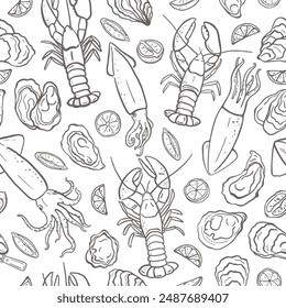 Simple hand drawn sea food seamless pattern