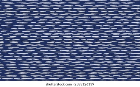 Simple hand drawn seamless engraving dash line abstract pattern on Japanese indigo blue, Ethnic folk inspired wood carving, brush line textured surface background, simple and calm graphic 