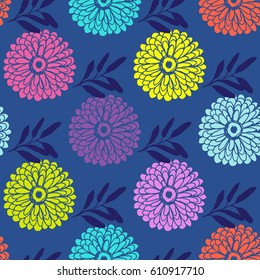 Simple Hand Drawn Seamless Floral Pattern. Colorful Flowers Print