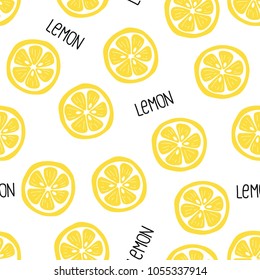 Simple hand drawn seamless pattern with abstract lemons. Bright and juicy color palette. Vector design.