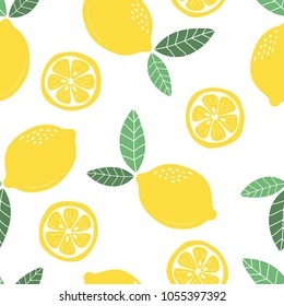 Simple hand drawn seamless pattern with abstract lemons. Bright and juicy color palette. Vector design.