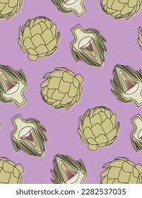 Simple hand drawn seamless vector pattern of artichokes.  Great for social media, cards, posters, packaging, print graphics and more.