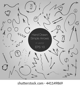 Simple Hand drawn Set Arrows Black. Vector Illustration