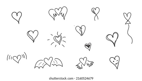 Simple hand drawn set of hearts. Small minimal style concept.