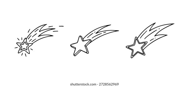 Einfache handgezeichnete Sternschnuppe fallende Stern Sammlung Doodle Vektorgrafik-Set