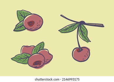 Simple hand drawn sketch of bright ripe cherries. Vector illustration EPS10