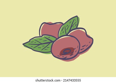 Simple hand drawn sketch of bright ripe cherries on yellow background. Vector illustration EPS10