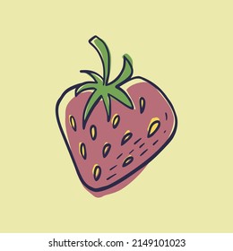 Esbozo simple dibujado a mano de fresas maduras brillantes sobre fondo amarillo. Ilustración del vector EPS10
