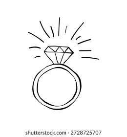 Simple hand drawn sketch diamond engagement ring. Jewelry and accessory vector illustration. Isolated on white background